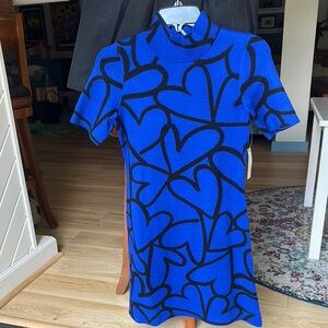 Anthropologie Blue and Black Heart Pattern Dress